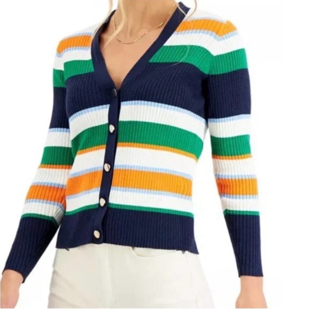 Charter Club striped v-neck button-up long-sleeve colorway cardigan size small